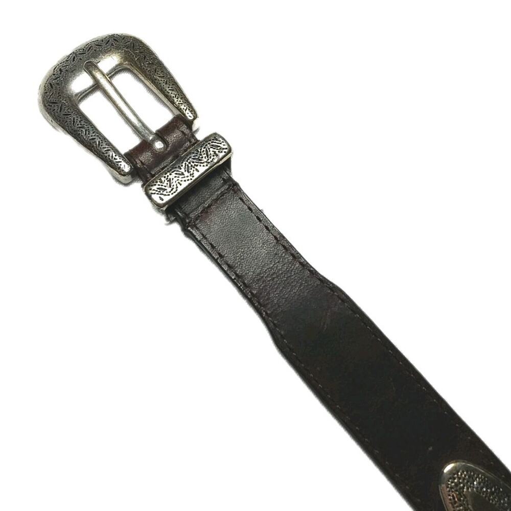 Full Grain Cowhide Brown Leather Belt Silver Conchos and Buckle Women's Size L